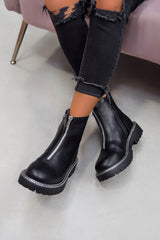 MARVEL Zip Front Ankle Boots - Black PU 5