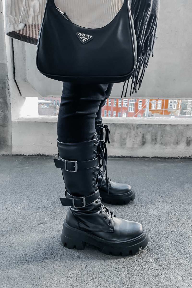 MAYHEM Chunky Lace Up Midi Boots - Black PU - 3