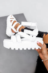 MEAN IT Chunky Platform Velcro Strap Gladiator Sandals - White