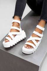 MEAN IT Chunky Platform Velcro Strap Gladiator Sandals - White - 1