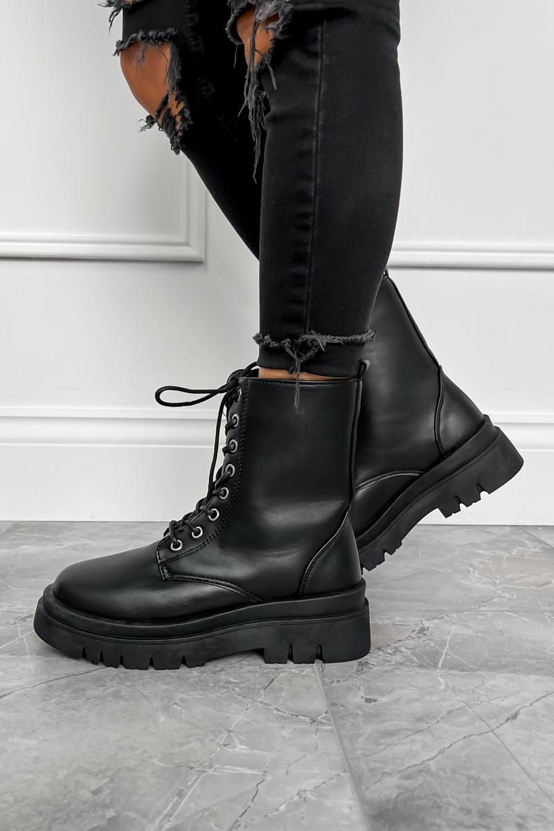 MIYAH Chunky Ankle Boots - Black PU - 1