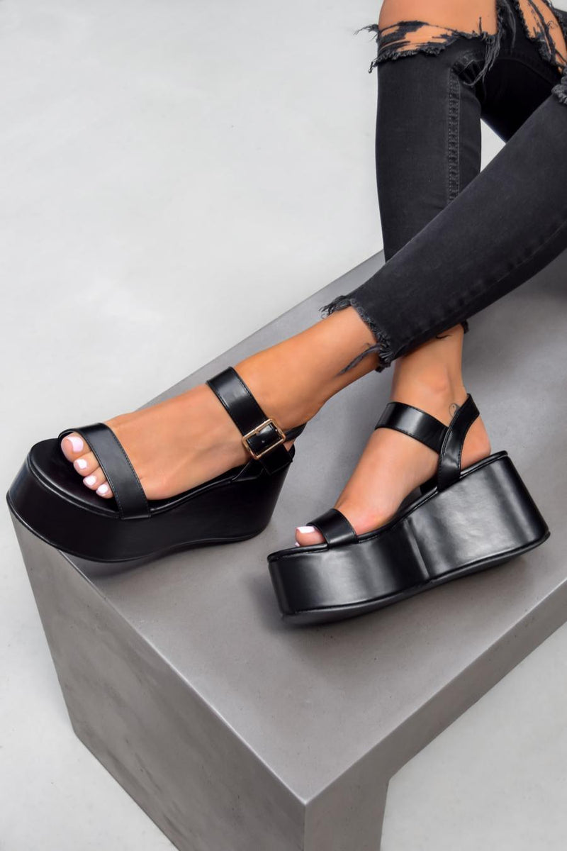 MYA Chunky Platform Sandals - Black PU – AJ VOYAGE