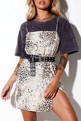 Motel Rocks Datista Slip Leopard Print Dress - Sand