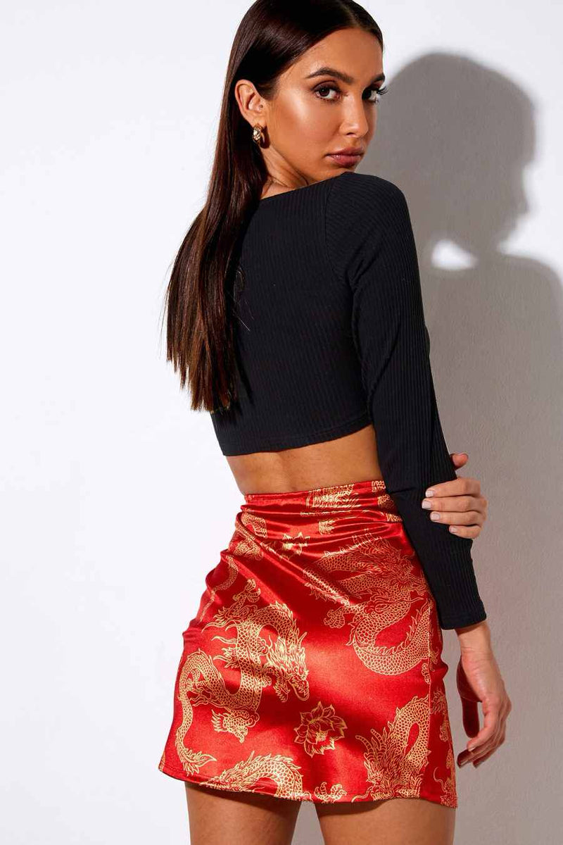 Motel Rocks Wren Dragon Mini Skirt - Red 