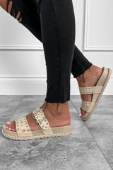 NEED ME Chunky Studded Buckle Sandals - Beige - 1