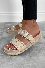 NEED ME Chunky Studded Buckle Sandals - Beige - 2