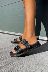 NEED ME Chunky Studded Buckle Sandals - Black/Silver - 4