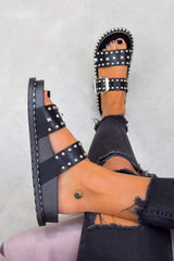 NEED ME Chunky Studded Buckle Sandals - Black/Silver - 2