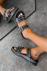 NEED ME Chunky Studded Buckle Sandals - Black/Silver - 3