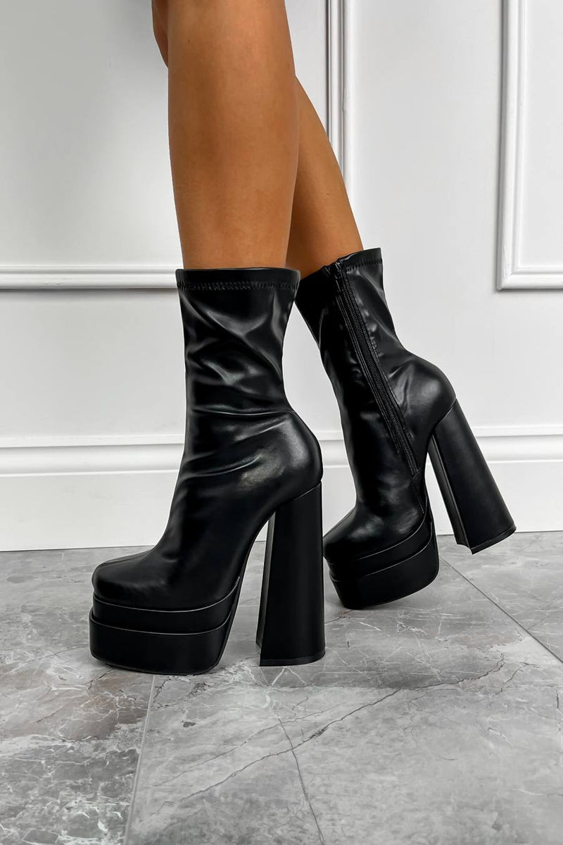 NEIVE Platform Heeled Sock Fit Boots Black PU – AJ VOYAGE