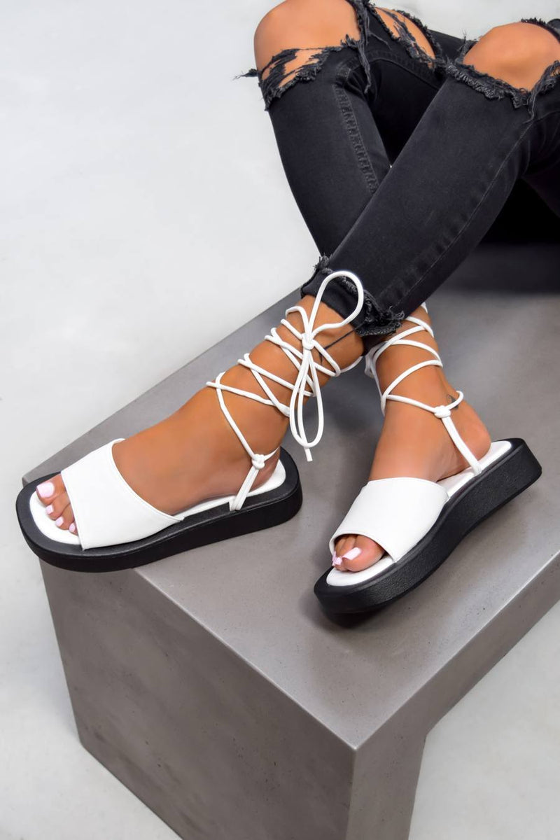NINA Chunky Tie up Sandals - White - 1