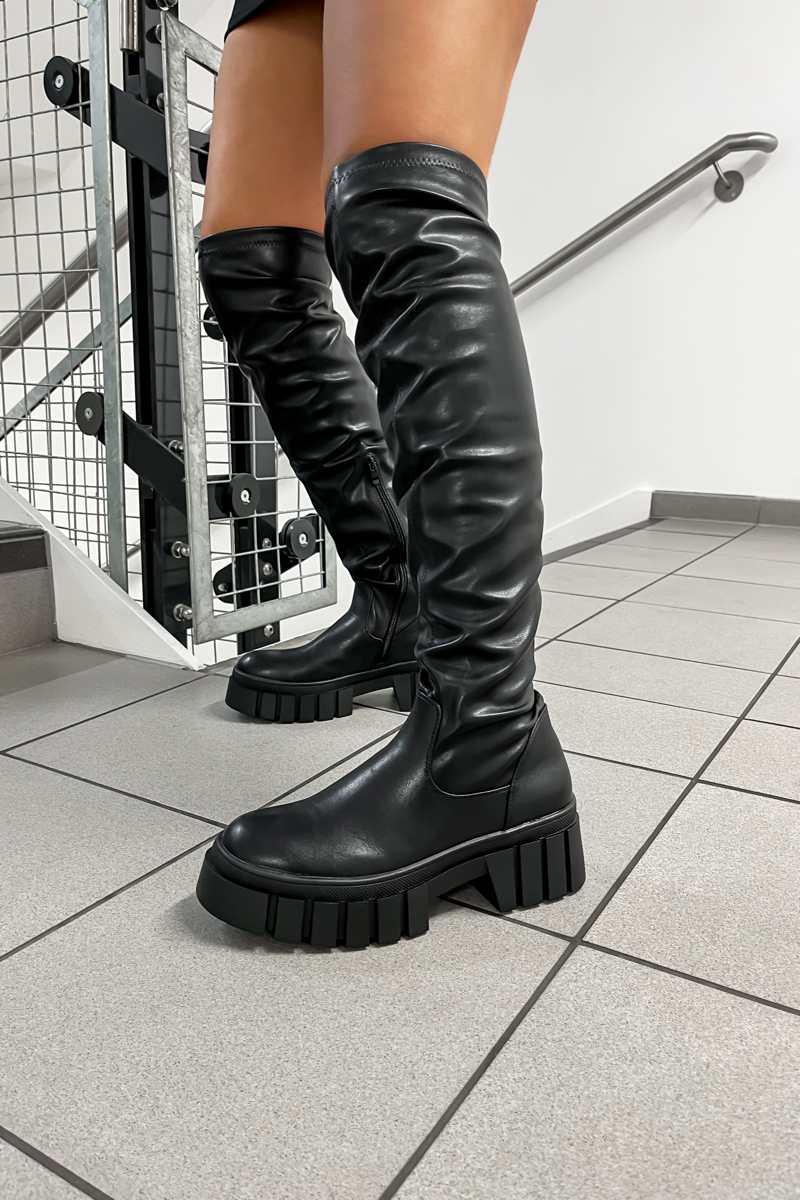 OWN IT Chunky Knee High Boots Black PU – AJ VOYAGE