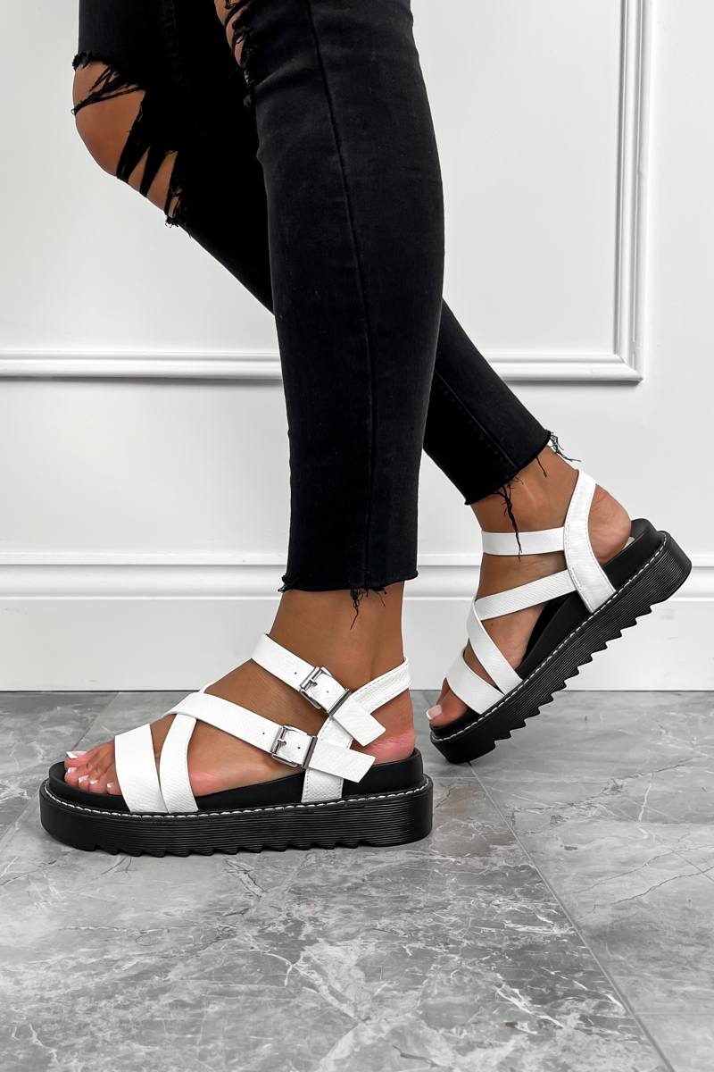 PROGRESS Chunky Buckle Gladiator Sandals - White - 1