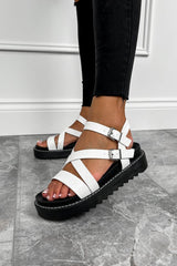 PROGRESS Chunky Buckle Gladiator Sandals - White