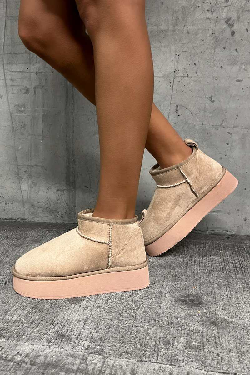 QUINN Ultra Mini Platform Ankle Boots - Beige - 5