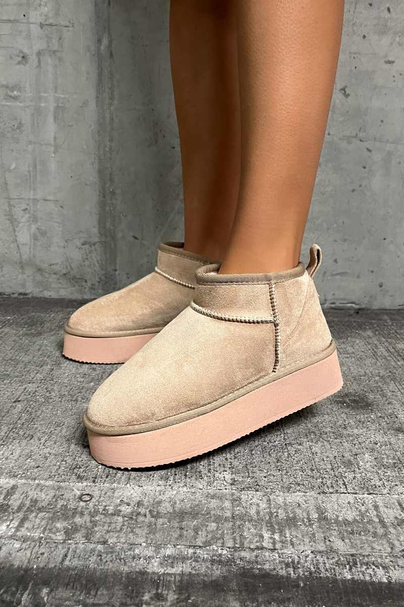 QUINN Ultra Mini Platform Ankle Boots - Beige - 4