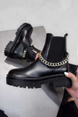 RAIN Chunky Platform Chain Ankle Boots - Black PU