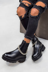 RAIN Chunky Platform Chain Ankle Boots - Black PU - 2