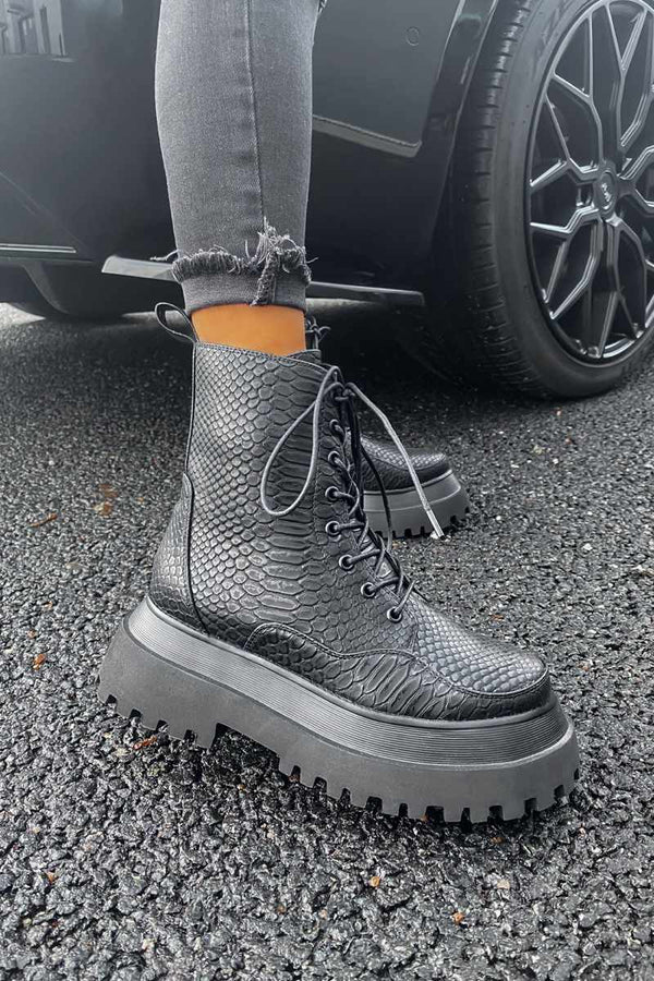 Lace Raptor LEVEL UP Chunky Lace Up Ankle Boots - Black – AJ VOYAGE