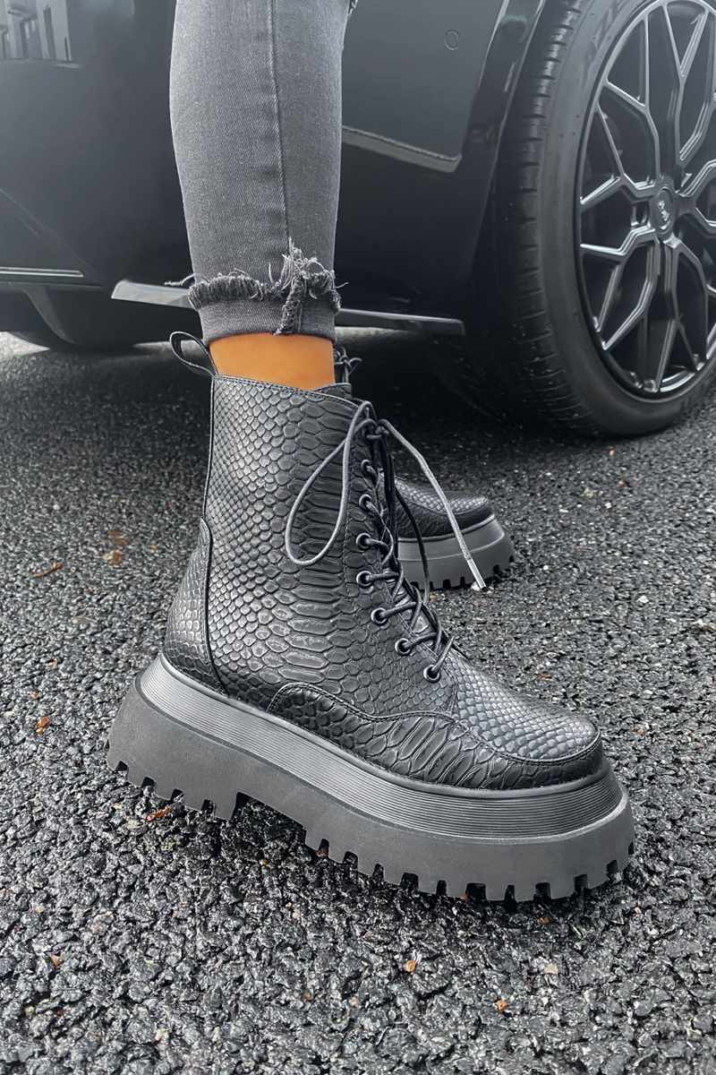 RAPTOR Panelled Ankle Boots - Black Croc