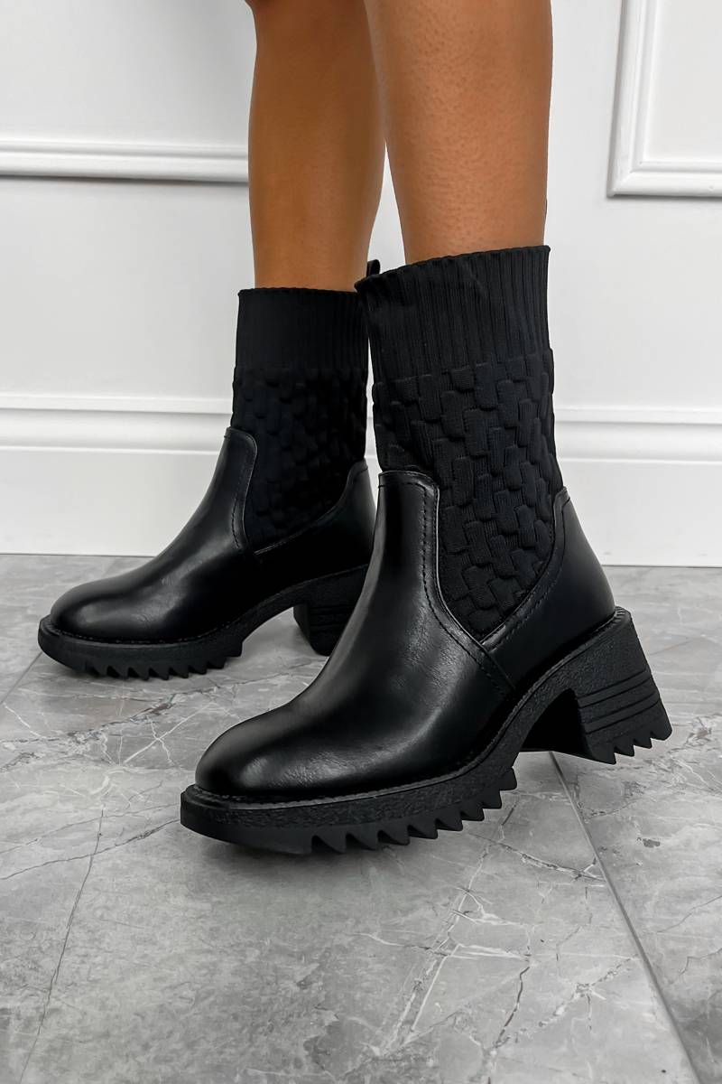 REA Chunky Sock Fit Ankle Boots - Black