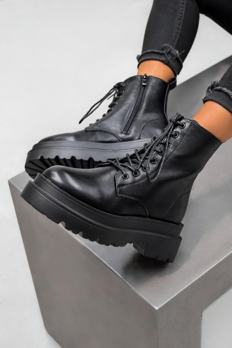 REGULATE Chunky Ankle Boots - Black PU-4
