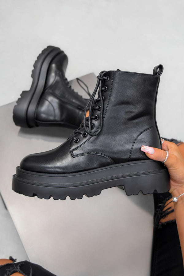 REGULATE Chunky Ankle Boots - Black PU