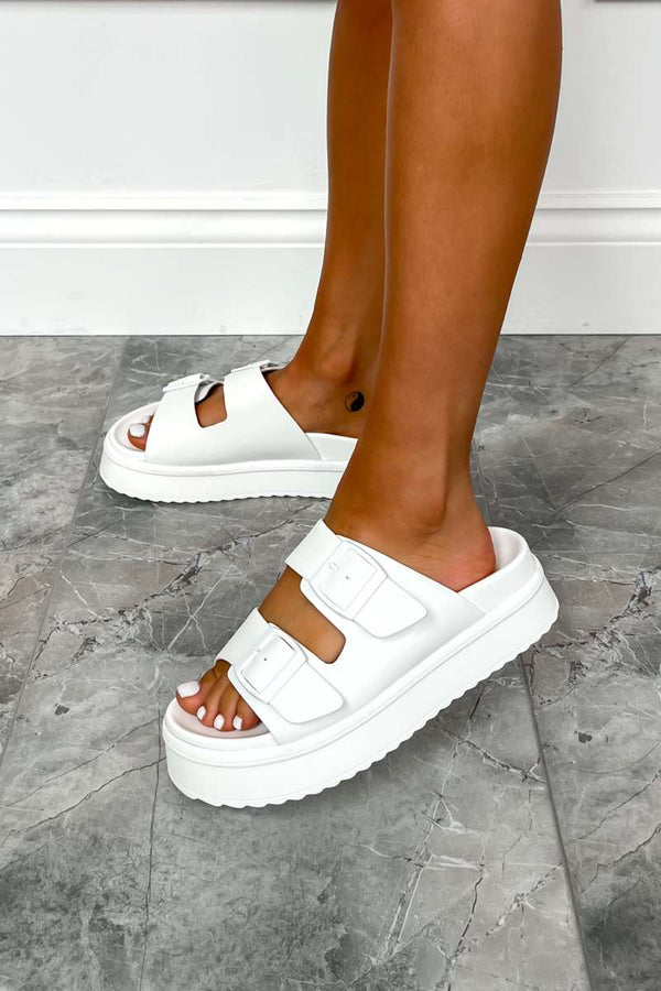 REMMY Chunky Buckle Sandals - White - 1