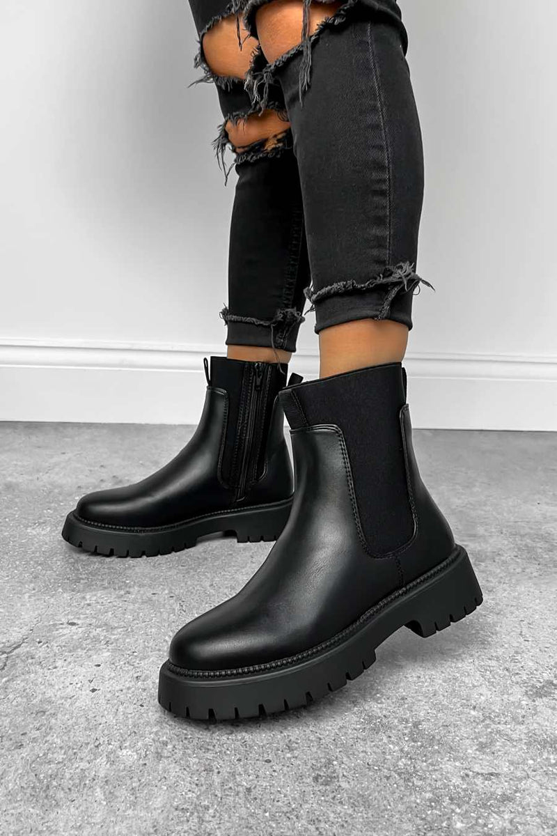 RENAE Sock Fit Ankle Boots - Black PU - 1