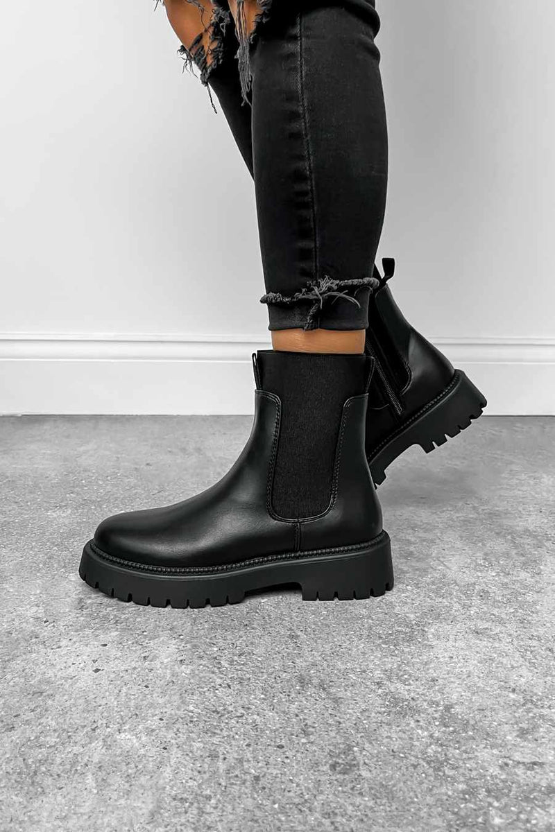 RENAE Sock Fit Ankle Boots - Black PU - 2