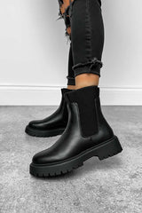 RENAE Sock Fit Ankle Boots - Black PU