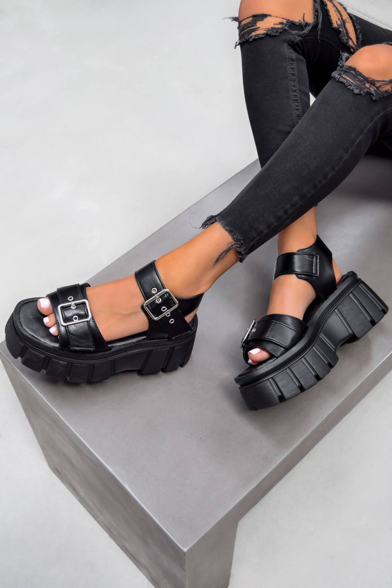 REVOLT Super Chunky Platform Sandals - Black PU