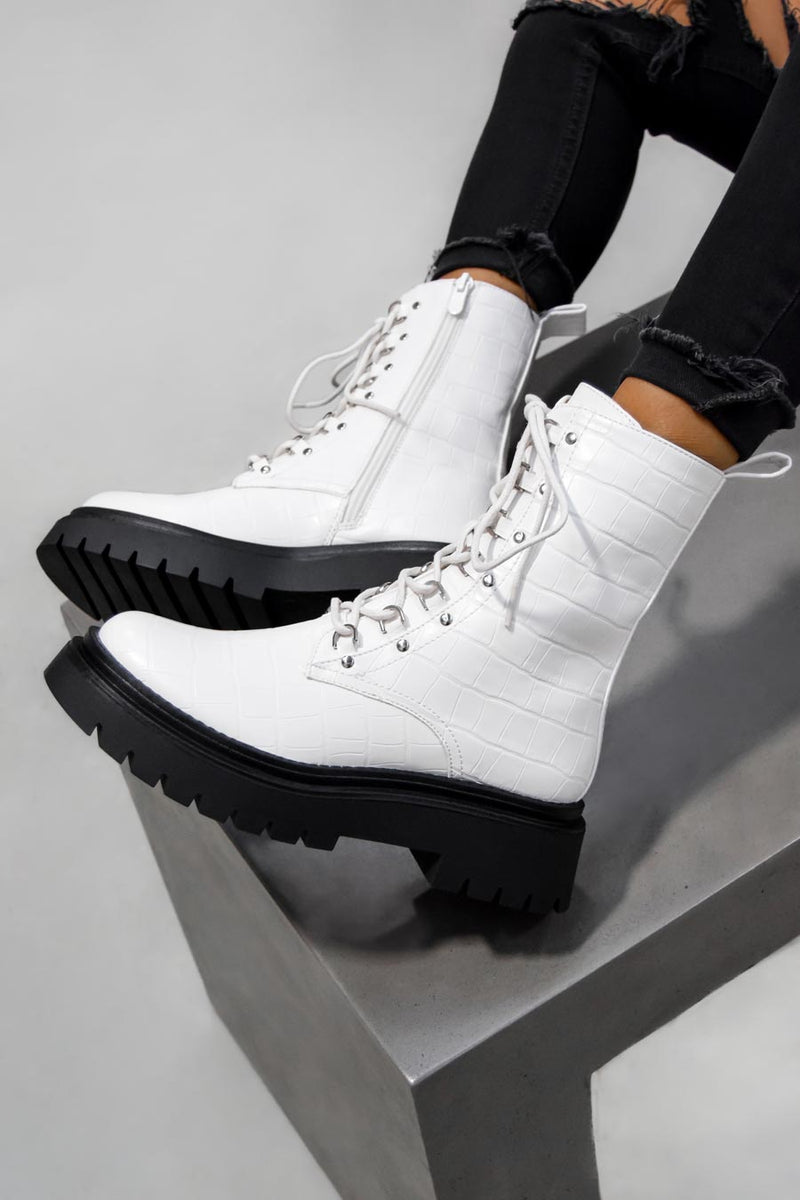 RICCO Chunky Ankle Boots - White Croc-1