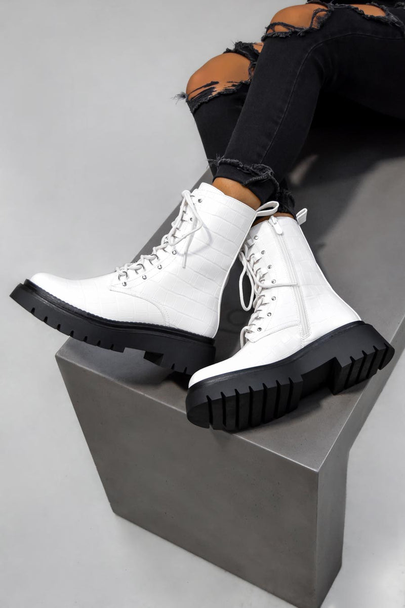 RICCO Chunky Ankle Boots - White Croc-2