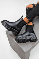 RIO Chunky Sole Ankle Boots - Black PU-2