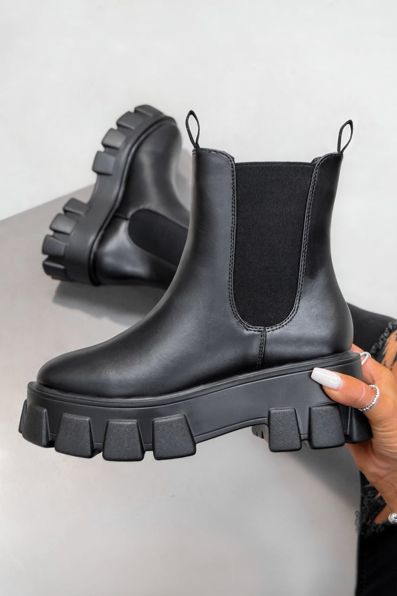 RIO Chunky Sole Ankle Boots - Black PU