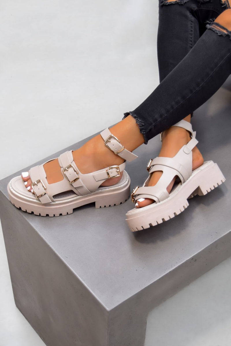 RIOT Chunky Buckle Sandals - Beige - 2