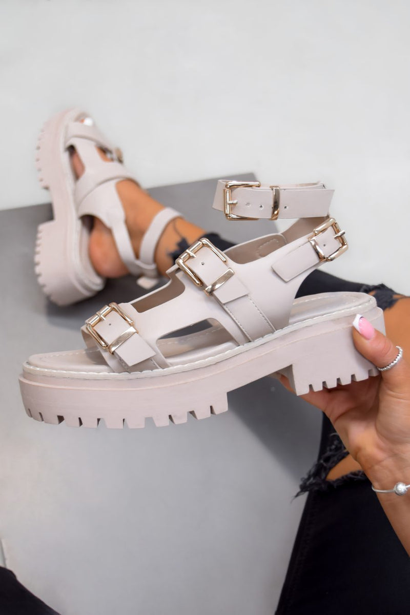 RIOT Chunky Buckle Sandals - Beige - 1