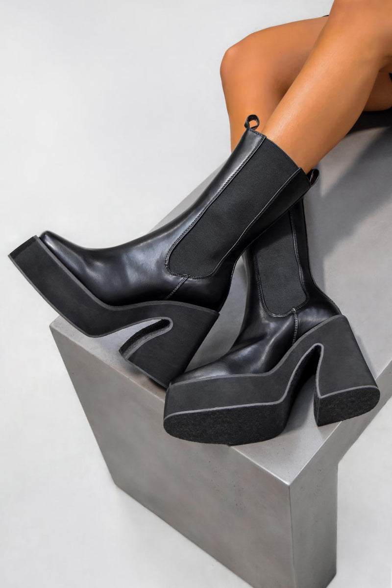 Faux Leather Platform Platform Sock Boots Leather Knee High Faux