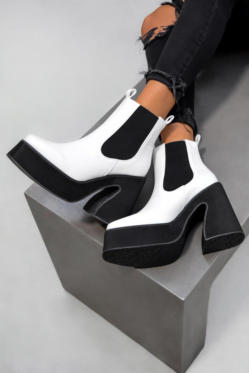 RISE UP Platform Chelsea Boots - White PU 3