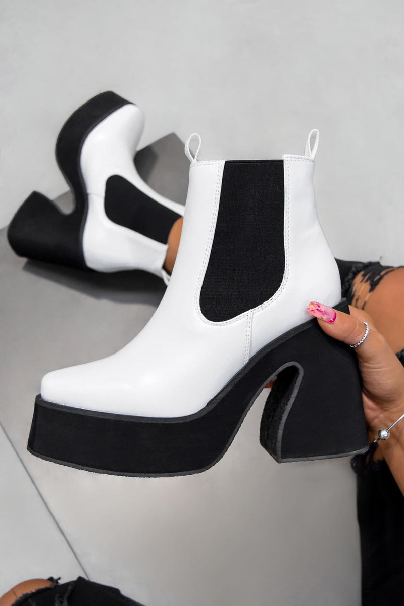 RISE UP Platform Chelsea Boots - White PU