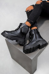 ROMY Chunky Sole Pocket Ankle Boots - Black PU-2
