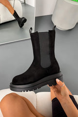 ROXIE Platform Mid Chelsea Boots - Black Suede