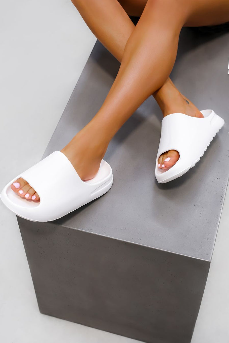 RUN IT Flat Slider Sandals - White - 1