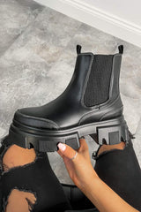 SAVANAH Contrast Stitch Ankle Boots - Black PU