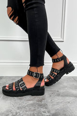 SAY SO Chunky Platform Eyelet Sandals - Black - 2