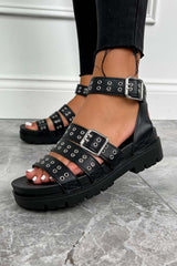 SAY SO Chunky Platform Eyelet Sandals - Black