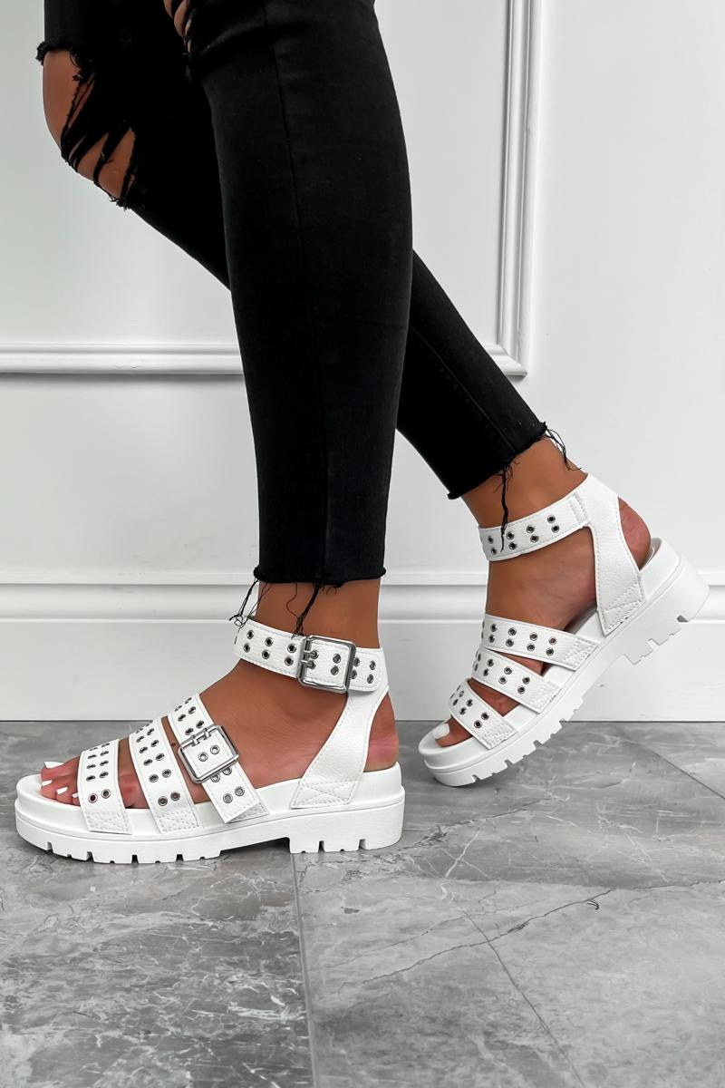 SAY SO Chunky Platform Eyelet Sandals - White - 1