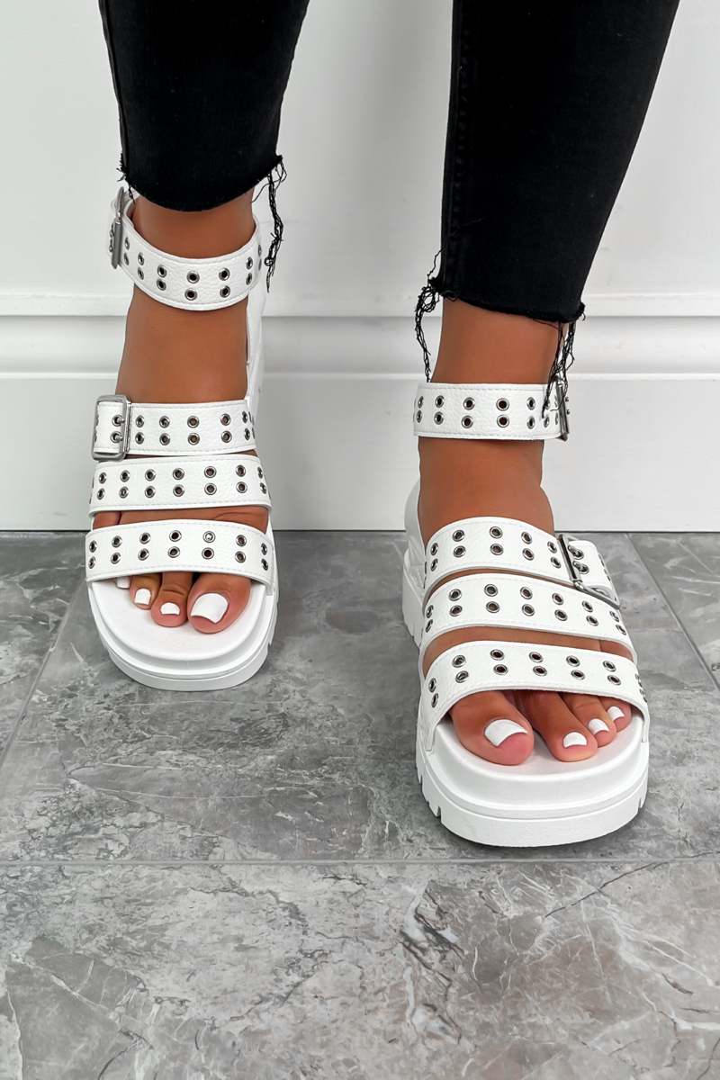 SAY SO Chunky Platform Eyelet Sandals - White