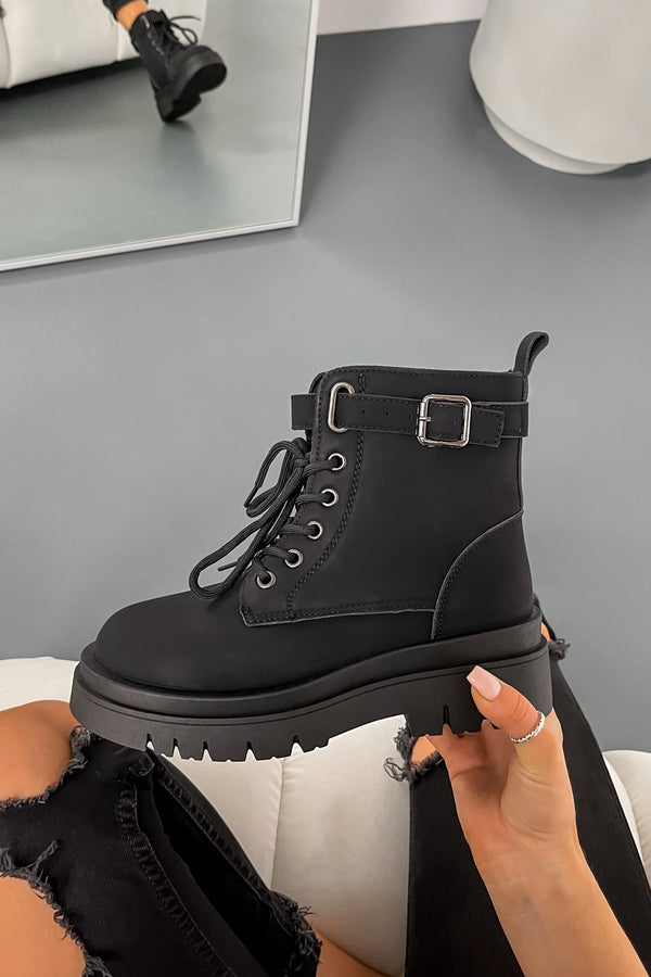 SIAN Chunky Ankle Boots - Black Suede